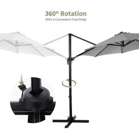 10x10ft Cantilever Patio Umbrella W Base Included  360 Rotation Large Offset Hanging Outdoor Shade For Deck Pool   W Stand (Option: Gray)