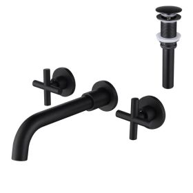 Wall Mounted Dual Handle Bathroom Sink Faucet with Pop-Up Drain (No Overflow) (Option: Default Title)